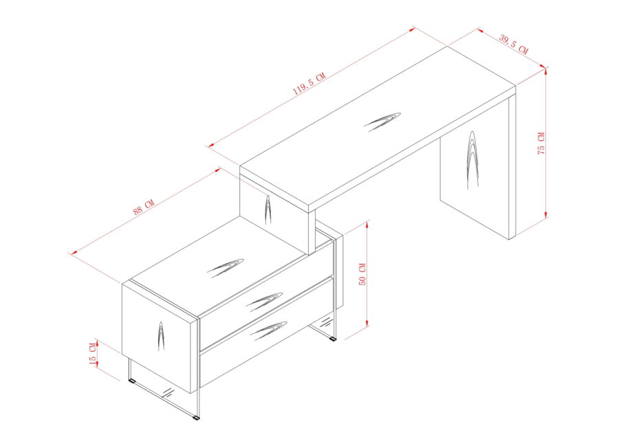 Helepruun kirjutuslaud Soho SH15, tammevineer, MDF, karastatud klaas – 4