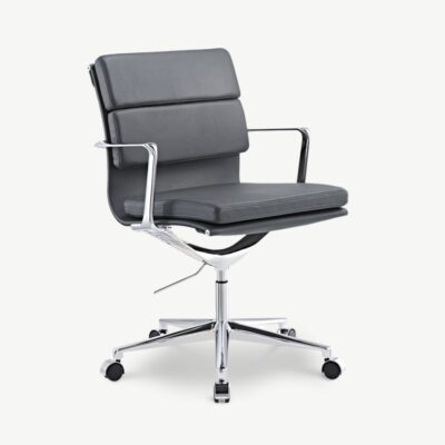 Hall nahast madala seljatoega bürootool Bern kroomitud jalgade ja polsterdatud istmega. Minimalistlik ja stiilne kontoritool ergonoomilise disainiga.