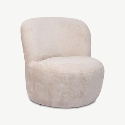 Beež Vulcan tugitool keerleva alusega, elegantse chenille-kangaga ja kompaktse disainiga hubaseks ning stiilseks sisekujunduseks.