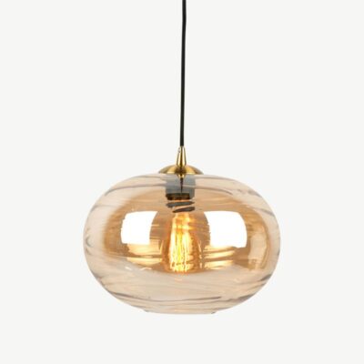 Glamuurse disainiga ripplamp pruuni klaaskupliga, mis loob sooja ja elegantse valgustuse igas ruumis.