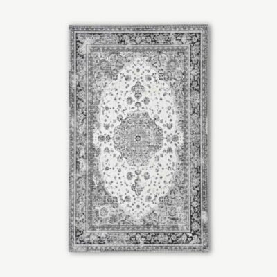 Havana must-valge chenille vaip, 50 x 80 cm – klassikalise Pärsia mustriga pehme ja vastupidav vaip, sobib nii traditsioonilisse kui ka modernsesse interjööri.