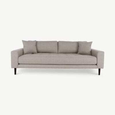Lalita 3-kohaline diivan taupe kangaga, modernse ja minimalistliku disainiga. Pehmed istmepadjad ja kaks lisapatja tagavad maksimaalse mugavuse. Musta viimistlusega jalad lisavad elegantsi.
