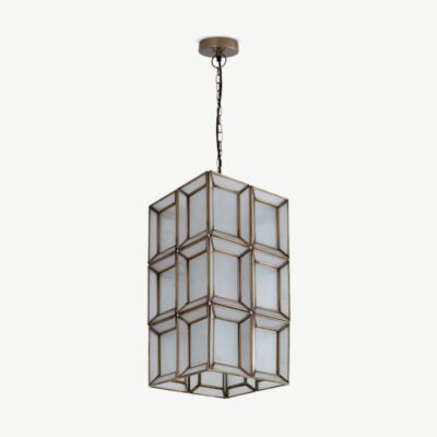 Renzo antiikne rippvalgusti valge klaaskupliga, elegantse metallraami ja detailse viimistlusega. Ajatu disain sobib nii klassikalisse kui ka modernsesse interjööri.