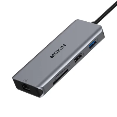 MOKiN USB-C dokkimisjaam 9-in-1 (2x USB 3.0, USB 2.0, 2x HDMI, SD/TF, RJ45, 100W PD, hõbedane)