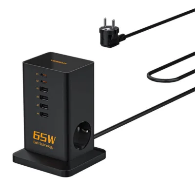 TESSAN TS-FS02DE00 8-ühes voolupikendus (65W, GaN-tehnoloogia, 6 USB-porti, 2 AC pistikupesa)