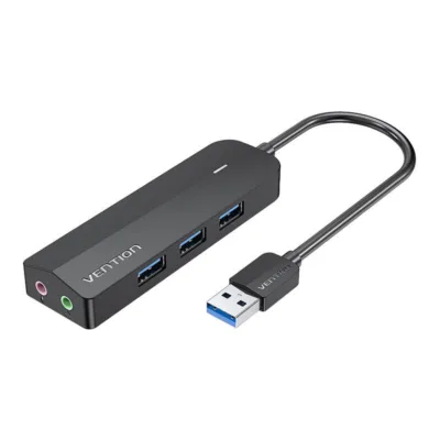 Vention CHIBB USB 3.0 jaotur helikaardiga (3x USB, 2x 3,5 mm, must)
