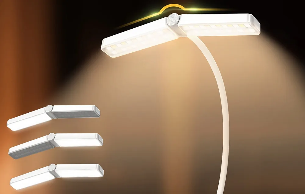 Valge LED lugemislamp painduva varre ja kinnitusega raamatu või laua külge
