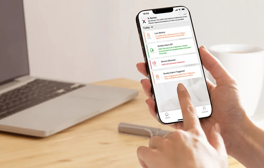 Nutikas suitsuandur X-Sense rakenduse vaates nutitelefonis