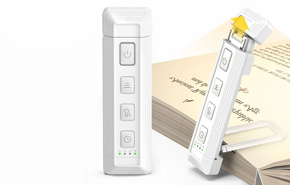 Valge pikendatav raamatulamp USB ühendusega raamatu peal