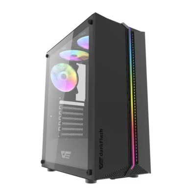 Arvutikorpus RGB Darkflash DK151 (must, 3 RGB ventilaatorit, klaasist külg)