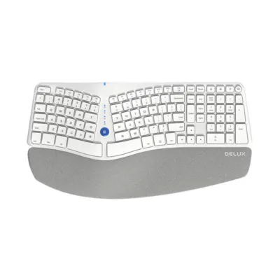 Ergonoomiline juhtmevaba klaviatuur Delux GM901D, valge, Bluetooth/2.4G