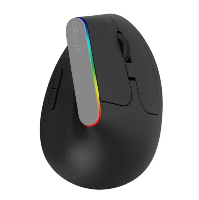 Ergonoomiline juhtmevaba vertikaalne hiir Delux M618C RGB, 2.4G, 1600DPI, must