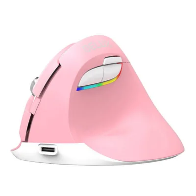 Juhtmevaba ergonoomiline vertikaalne hiir Delux M618Mini, 2.4G/BT, 2400DPI, RGB, roosa