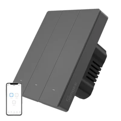 Kolmekanaliline nutikas seinalüliti Sonoff M5-3C-80 (grafiit, raamile)
