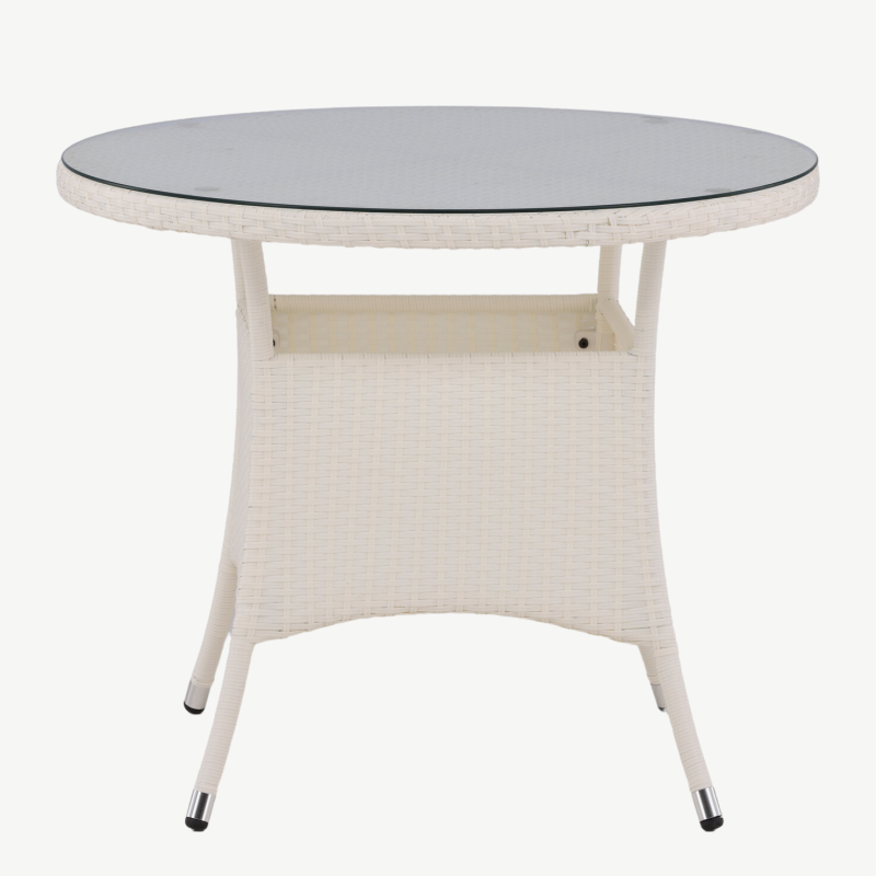 Kunstrotangist ümmargune aia söögilaud Volta, valge, ø90, 9230-010 – 2