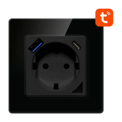 Nutikas USB seinakontakt Avatto N-WOT10-USB-B WiFi, USB-A ja USB-C, must