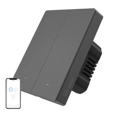 Nutikas WiFi seinakontakt Sonoff M5-2C-80, kahe kanaliga (grafiit, eWeLink, häältugi)