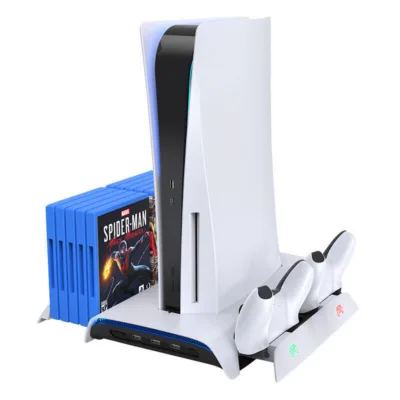 PS5 laadimis- ja jahutusjaam Kiwi Home PB01 (valge, 2 pulti, kettahoidik, RGB)