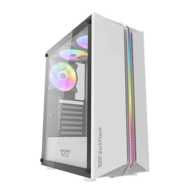 Valge arvutikorpus RGB valgusega Darkflash DK151, 3 ventilaatorit, klaasist külg