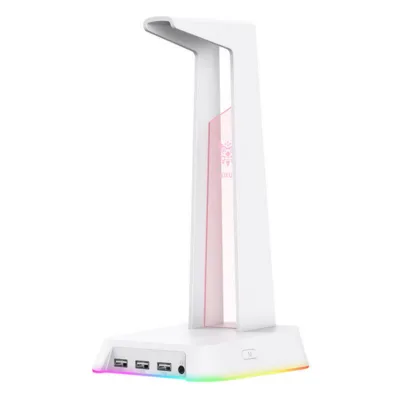 Valge mängurikõrvaklappide hoidik ONIKUMA ST-2 RGB valgustusega, 3x USB