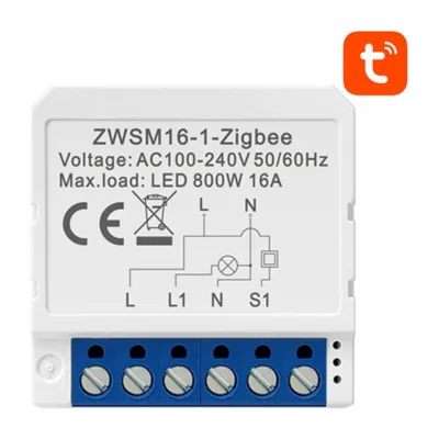 ZigBee nutikas lülitimoodul Avatto ZWSM16-W1 (1 kanal, TUYA, 16A, LED 800W)