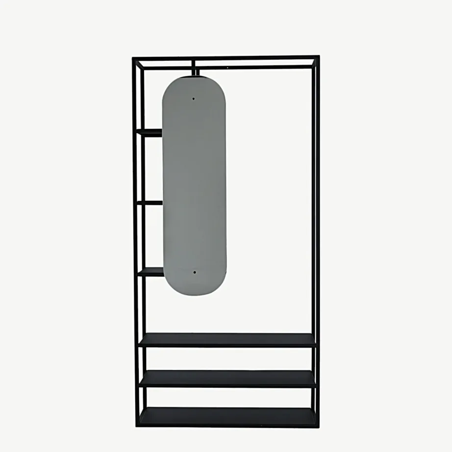 Avatud metallist riidekapp peegliga Classe, must (100 × 200 cm), 15586-448 – 2