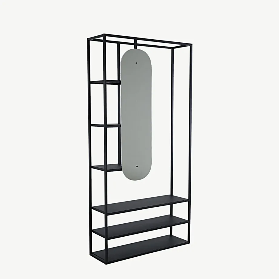 Avatud metallist riidekapp peegliga Classe, must (100 × 200 cm), 15586-448