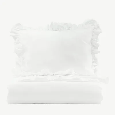 Valge puuvillane voodipesukomplekt volangidega Levi 150×200 cm, 16013-501