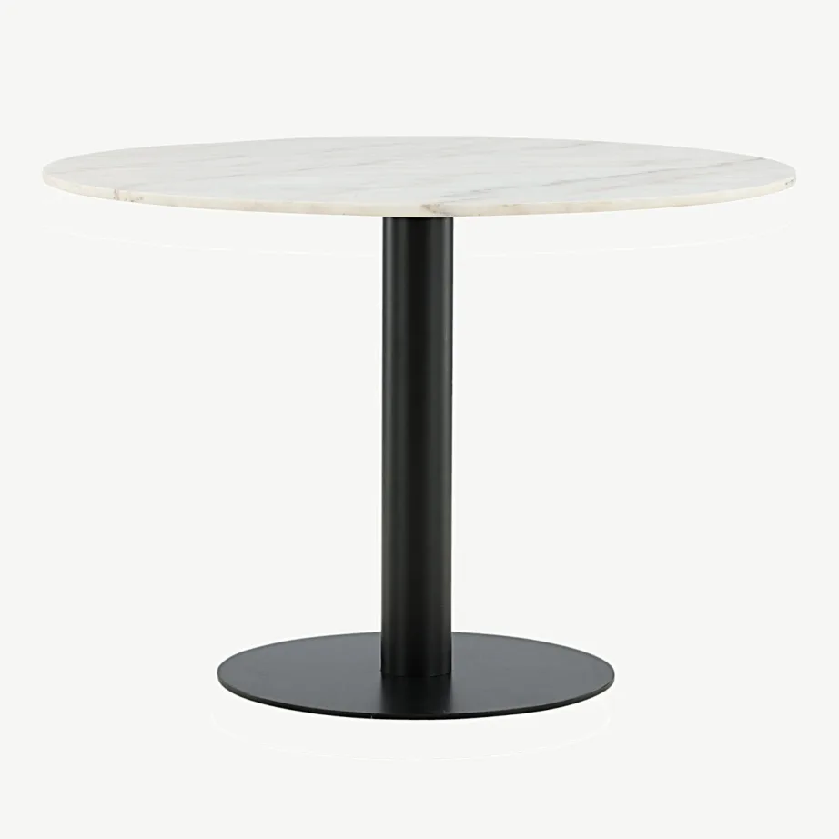 Estelle ümmargune söögilaud valgest marmorist, musta metalljalaga, ø106 cm, 19931-580