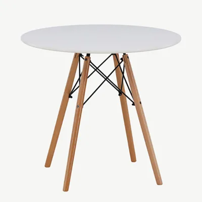 Danburi ümmargune söögilaud, valge MDF, pöögipuidust jalad, Ø60 cm, 19996-270