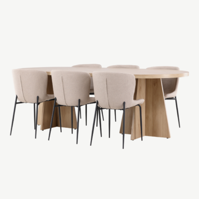 Bootcut ovaalne söögilauakomplekt Modesto toolidega (looduslik MDF, beež buklee, 230×115 cm), GR24562