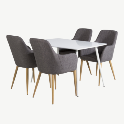 Polar ristkülikukujulise valge söögilaua ja tumehallide toolide komplekt (Comfort sari, MDF), GR20571