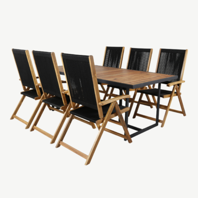 Khung ristkülikukujuline aiamööblikomplekt – akaatsiapuit, must teras, 200×100 cm laud ja reguleeritav Little John tool, GR21480