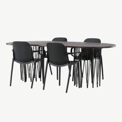 Industriaalstiilis mokka spooniga ovaalne söögilaud Stone ja must plastiktool Baltimore, GR23035