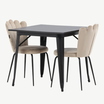 Must MDF söögilaud Tempe ja beež velvetist tool Limhamn, 2 tk, GR23002