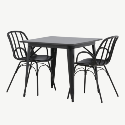 Must söögilaud Tempe ja Dyrön tool (plastik, metall, 80×80 cm), GR22998