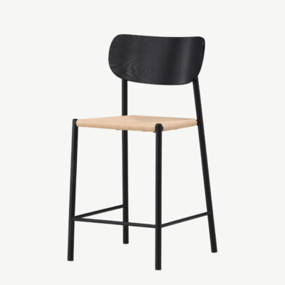 Polly baaritool musta metallraami ja rotangist istmega, 61933-123