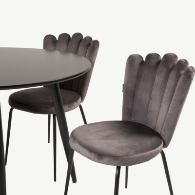 Ümmargune söögilaud Plaza must (ø100cm) ja hall samettool Limhamn, GR24134