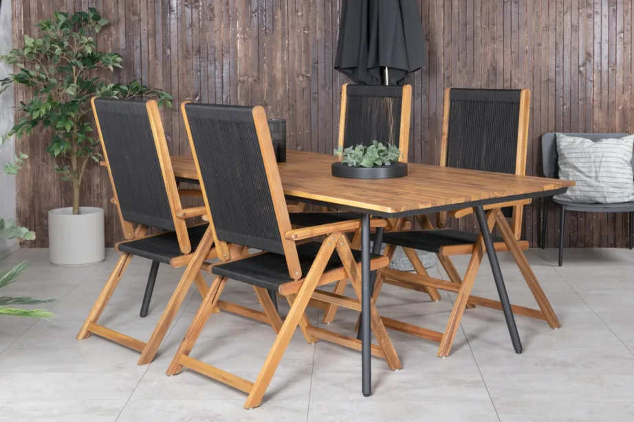 Akaatsiapuidust aiamööblikomplekt Chan – laud terasjalgadel ja kokkupandavad köiest toolid, GR21459 – 7