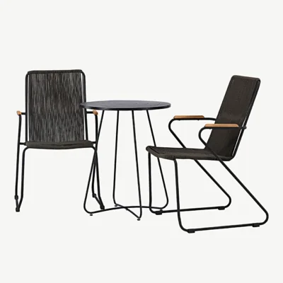 Bacongi ümmargune välimööblikomplekt (must teras, laud ø60 cm ja tumehallid Bois-toolid, akaatsiapuidust käetoed), GR23295