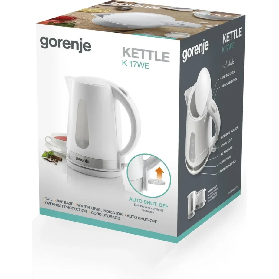 Gorenje K17WE 1,7 l valge elektriline veekeetja plastikust ja metallist – 5