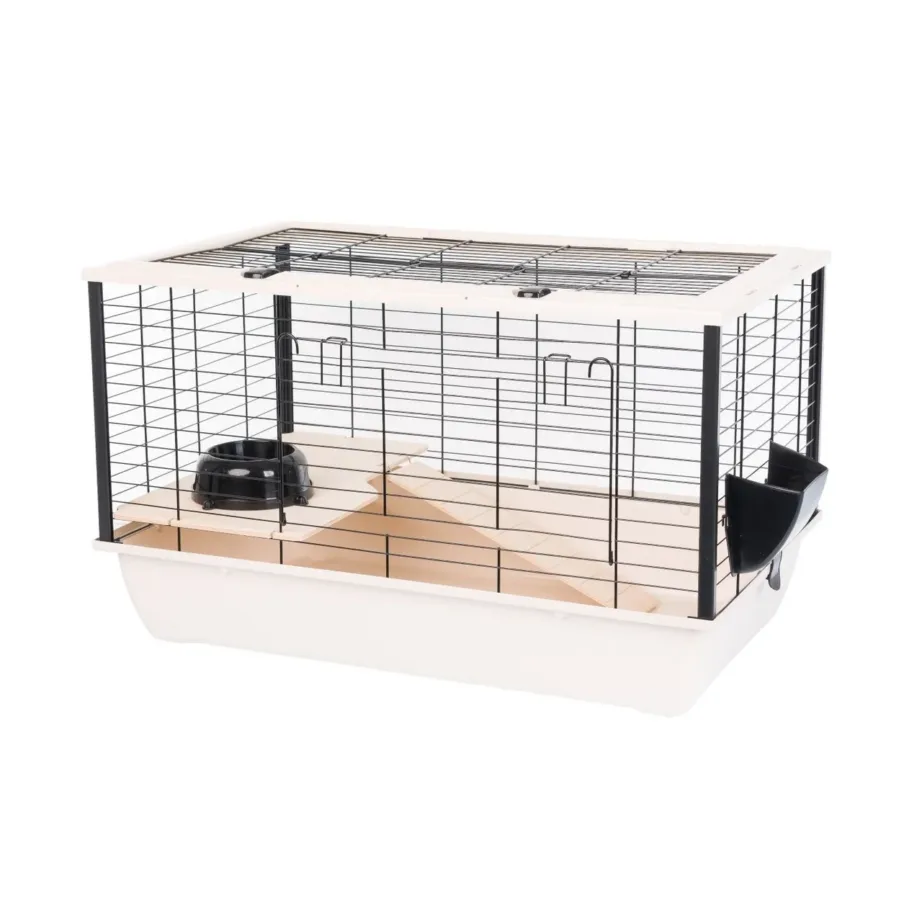 INTER-ZOO Bunny 80 De Luxe 78x48x50 cm beež näriliste puur puidust, plastist ja metallist hamstritele, hiirtele, rottidele ja küülikutele koos söötja, kausi ja platvormiga