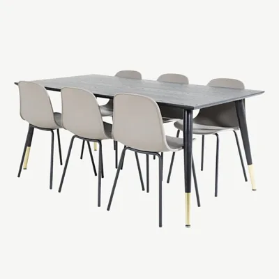 Dipp söögilaud 180 × 90 cm must ja Arctic toolid (beež, 6 kohta), GR19950
