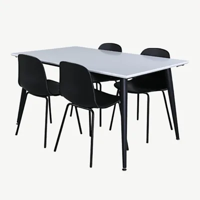 Reguleeritav valge-must söögikomplekt Jimmy lauaga (HPL, rauast jalad) ja Arctic toolidega, GR22079