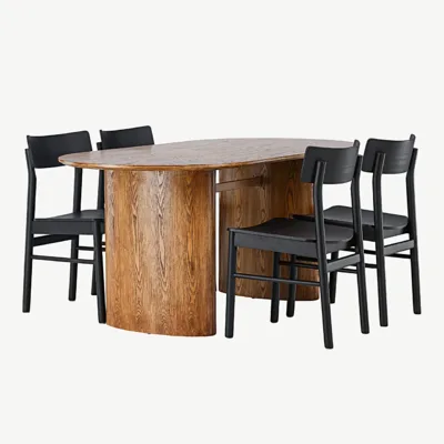 Ovaalne söögikomplekt Isolde laud ja Montrose mustad toolid (MDF, kask) - GR23654