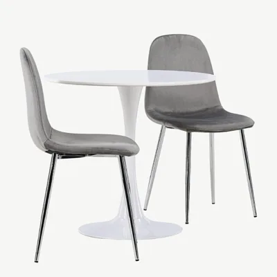 Ümmargune söögilauakomplekt Hamden helehallide velvettoolidega Eva - GR23913