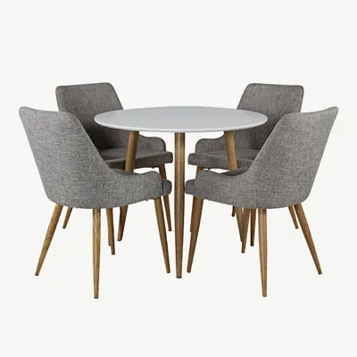 Ümmargune söögilaud Polar koos nelja halli Plaza tooliga (MDF, ø90 cm) - GR24207