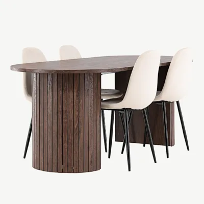 Modernne mokka toonis söögilaud Härön ja sametpolsterdusega Polar toolid (beež, 200 × 90 cm), GR24509