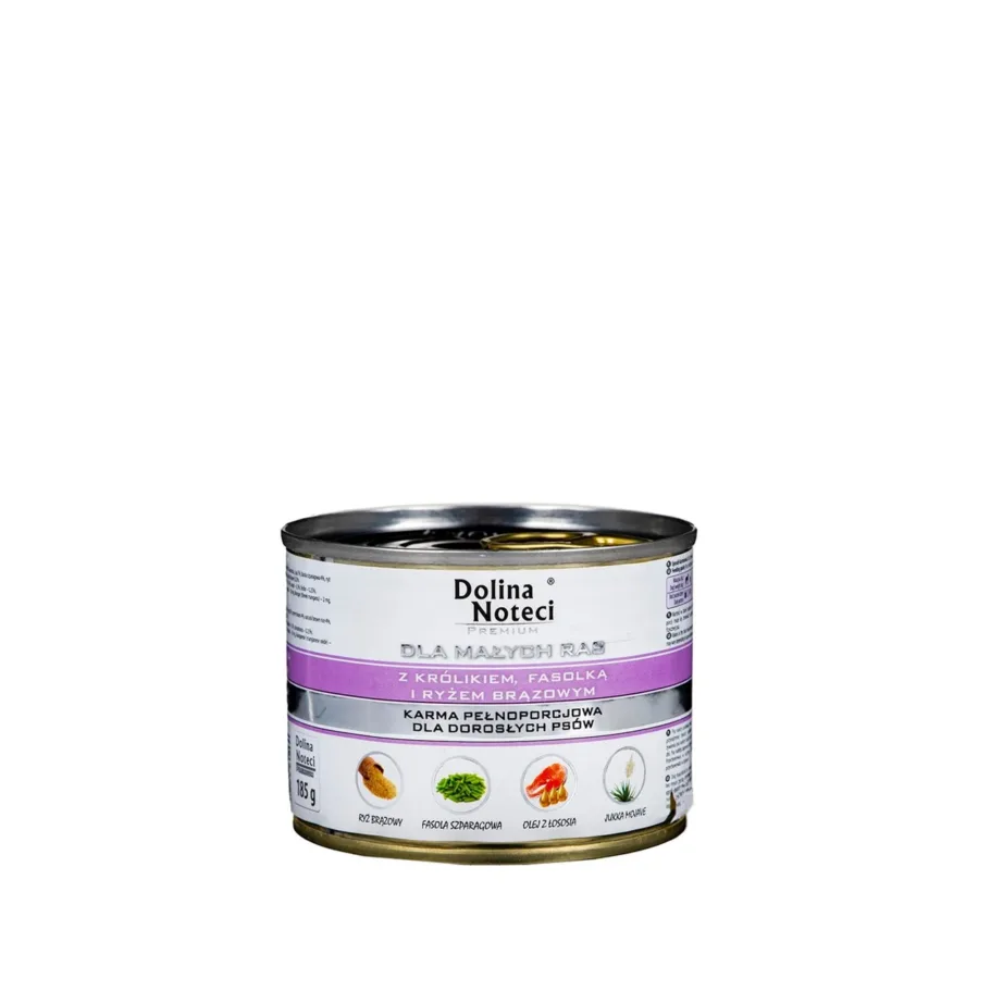 DOLINA NOTECI Premium Adult Small – jänes, rohelised oad, pruun riis – 185 g gluteenivaba märgtoit koertele