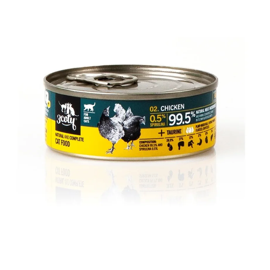 3coty Chicken with Spirulina 80 g monoproteiinne teraviljavaba täistoit täiskasvanud kassile